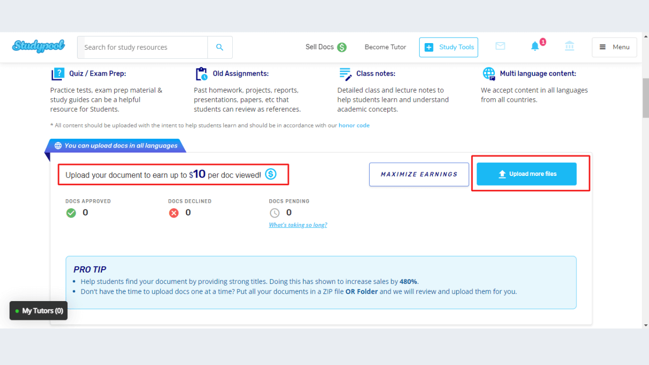 how to sell documents on studypool