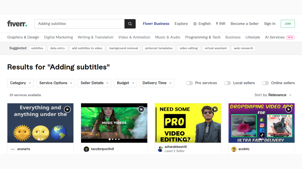 fiverr gigs Adding subtitles