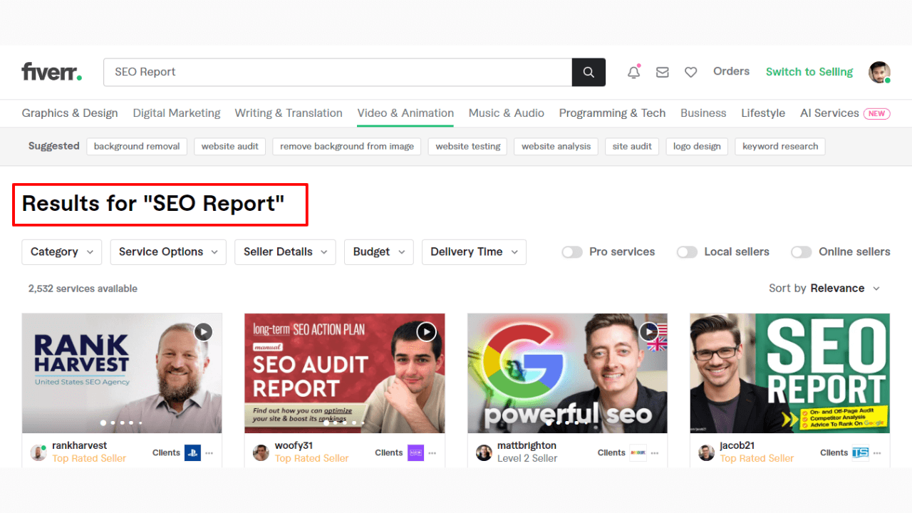 fiverr gigs SEO Report